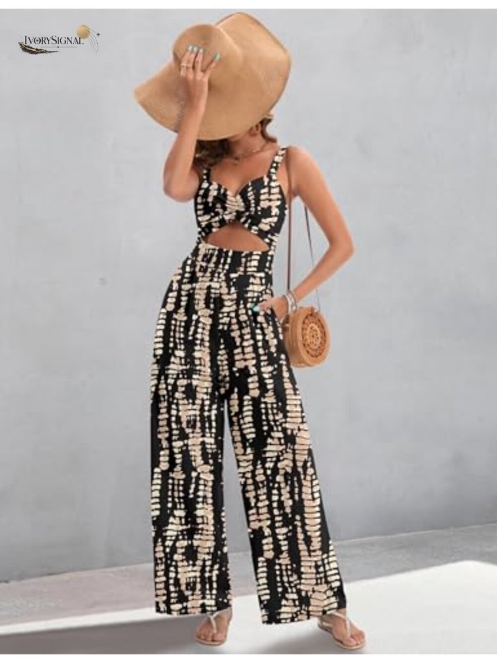 Womens Dressy V Neck Twist Jumpsuit Sleeveless Wide Leg Casual Romper - Picture 4 of 6